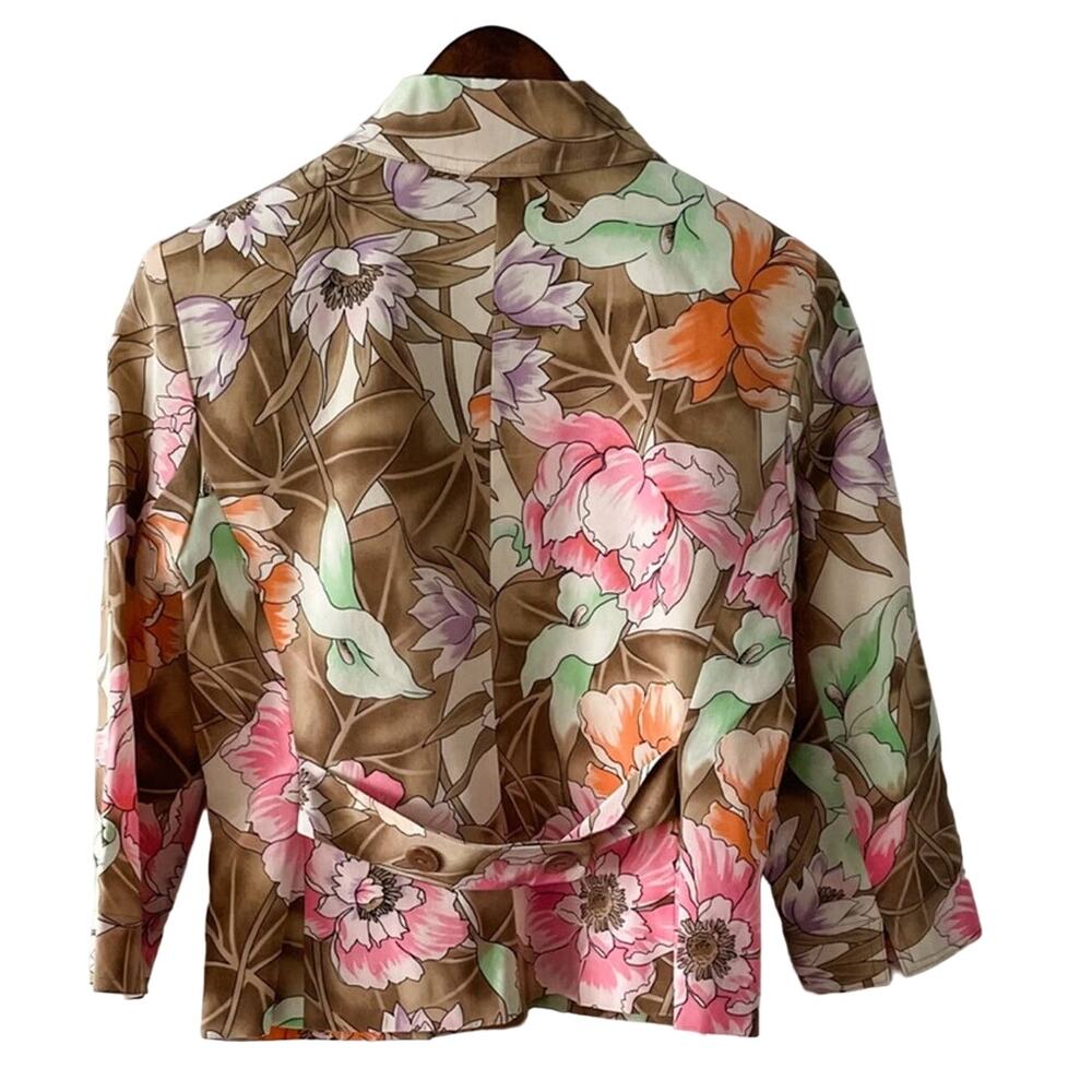 Chadwick's vintage 100% silk floral cropped blazer jacket pink tan size 4 - Picture 5 of 9